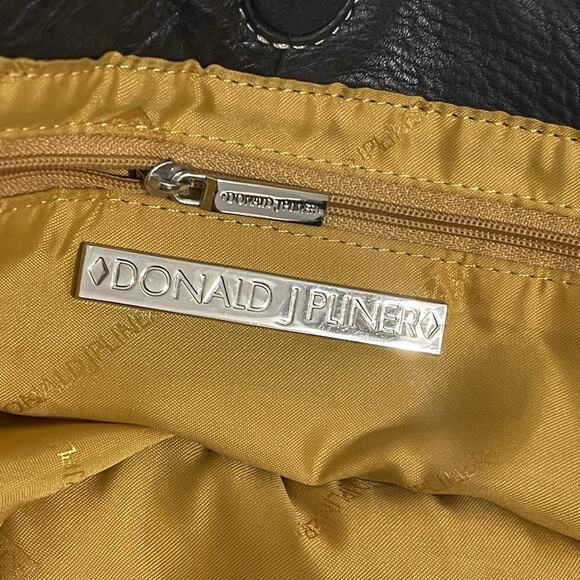 Donald J Pliner Braided Woven Trim Hobo Bag Black Leather Large Boho Flaws - Picture 10 of 16